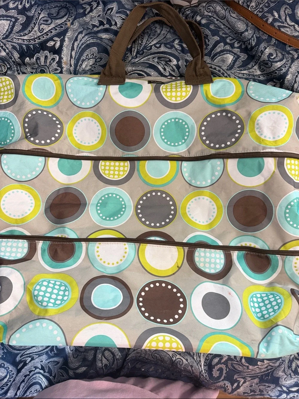 thirty-one Aqua, Lime & Brown Polka Dot Tote